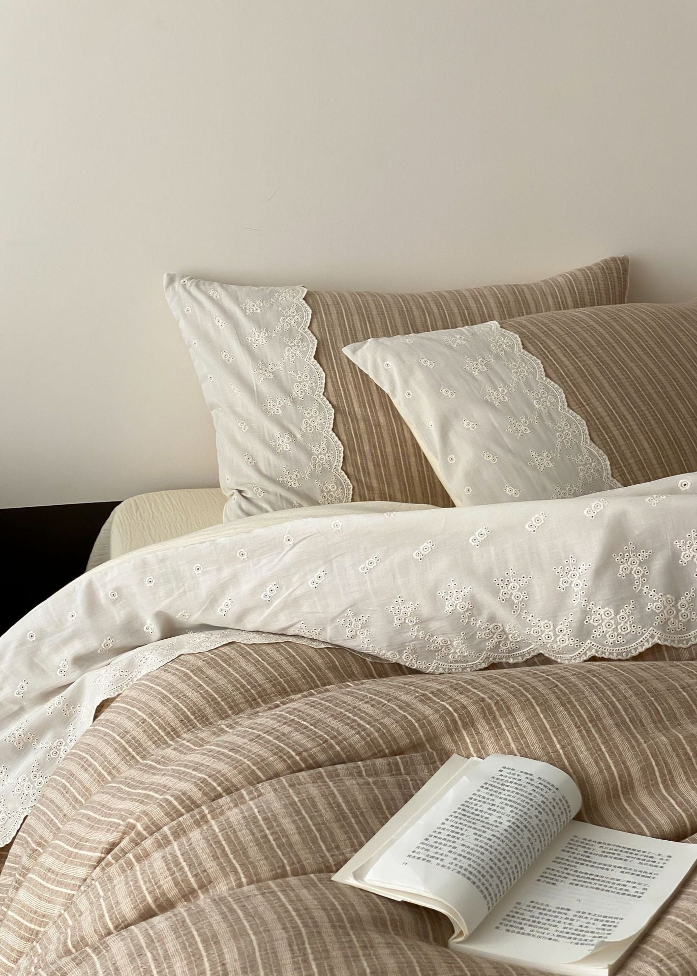 Florence Lace Double Gauze Striped Bedding Set / Green