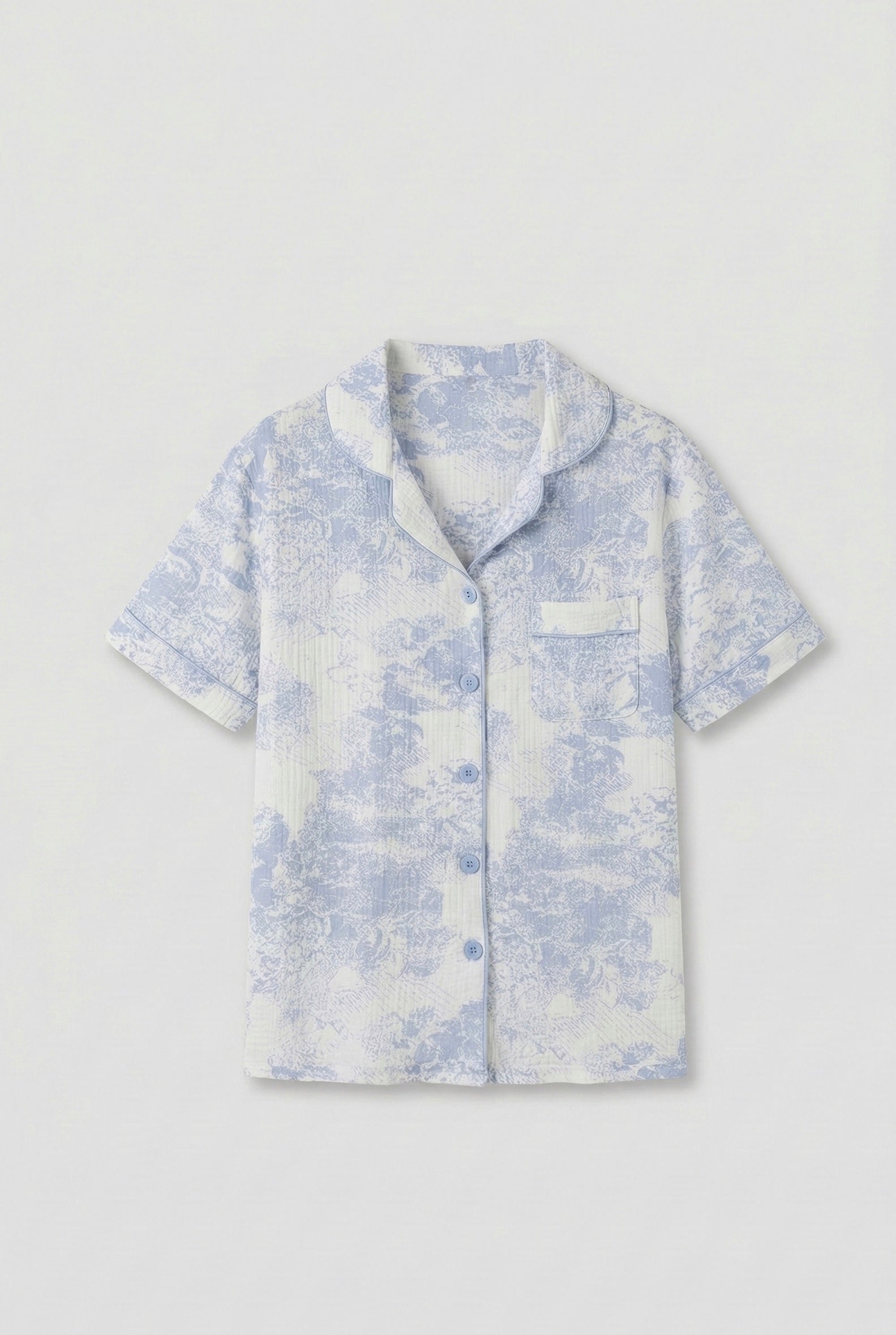French Cottage Short Sleeves and Shorts Cotton Pajama Set / Blue