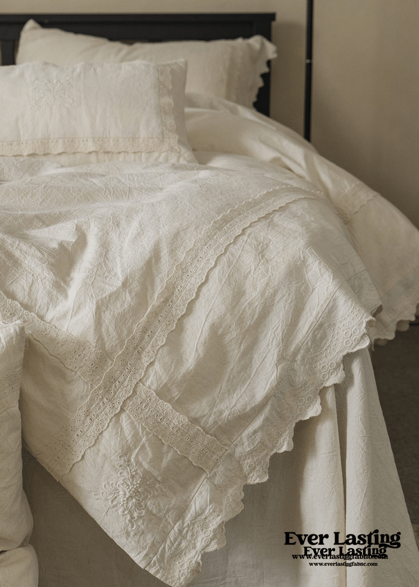 French Linen Cotton Embroidered Floral Pillowcases
