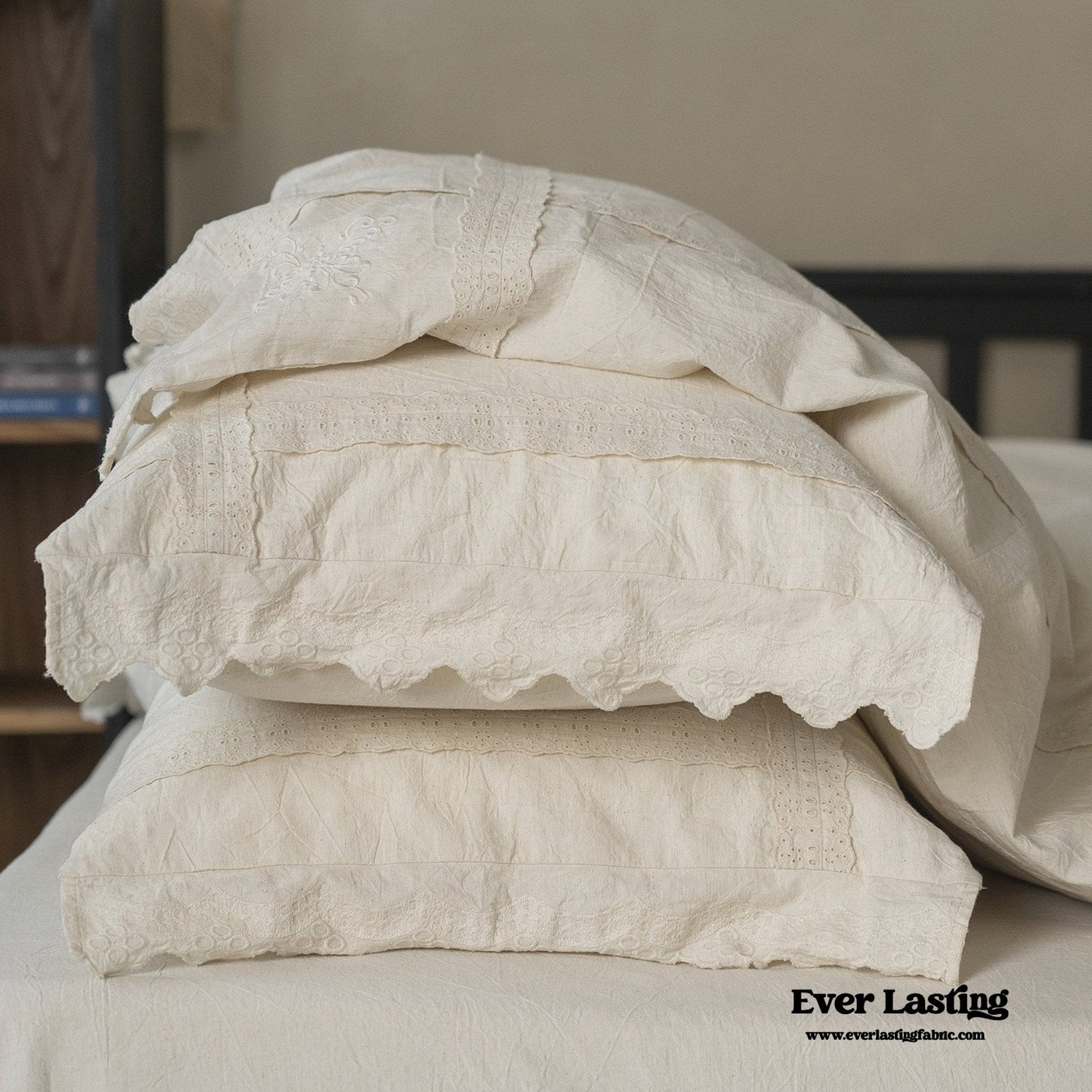 French Linen Cotton Embroidered Floral Pillowcases