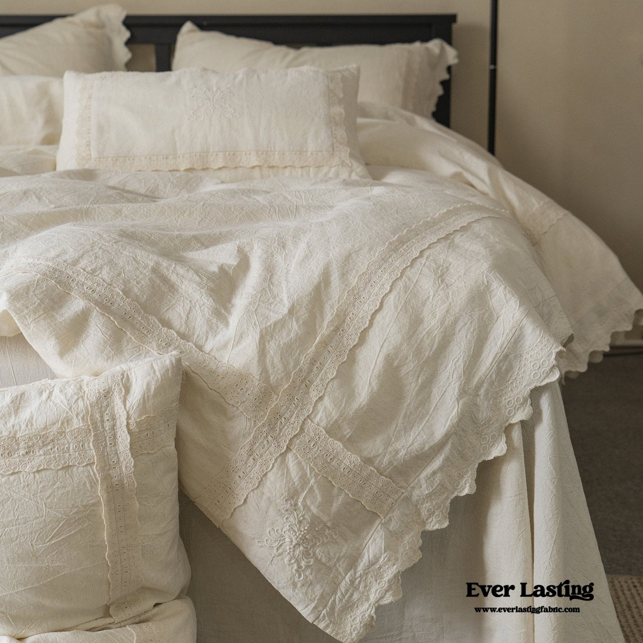 French Linen Cotton Embroidered Floral Pillowcases
