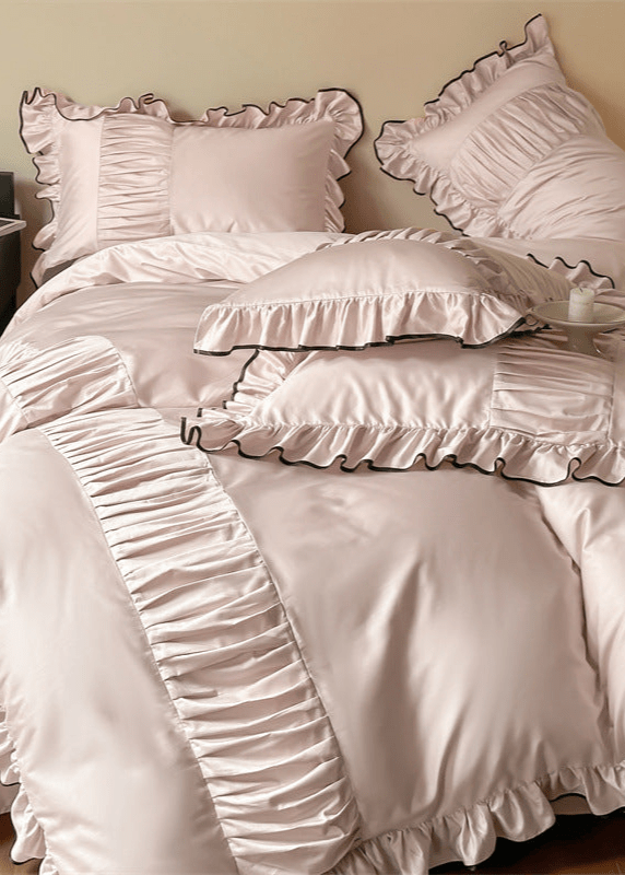 French Pleated Ruffle Bedding Set / Champagne