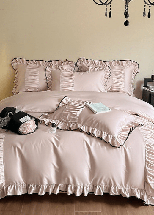 French Pleated Ruffle Bedding Set / Champagne