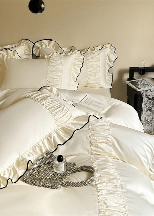 French Pleated Ruffle Bedding Set / Cream