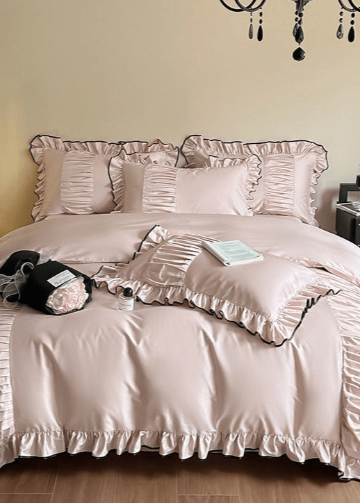 French Pleated Ruffle Bedding Set / Pink