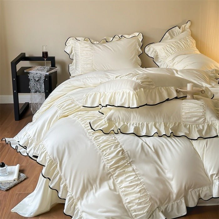 French Pleated Ruffle Bedding Set / Champagne