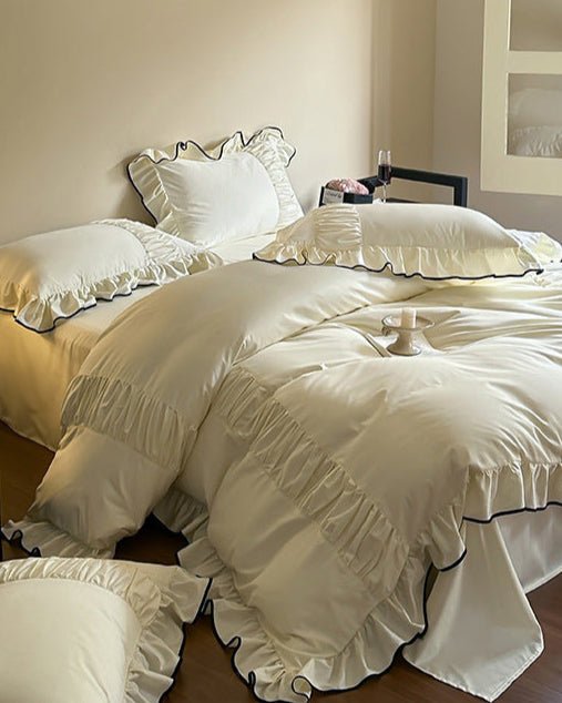 French Pleated Ruffle Bedding Set / Pink