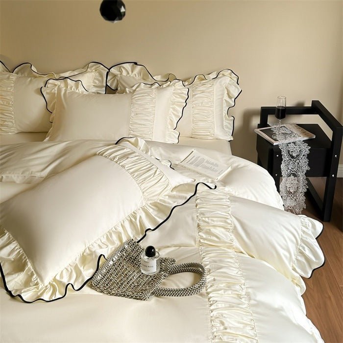 French Pleated Ruffle Bedding Set / Pink