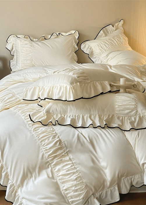 French Pleated Ruffle Bedding Set / Pink