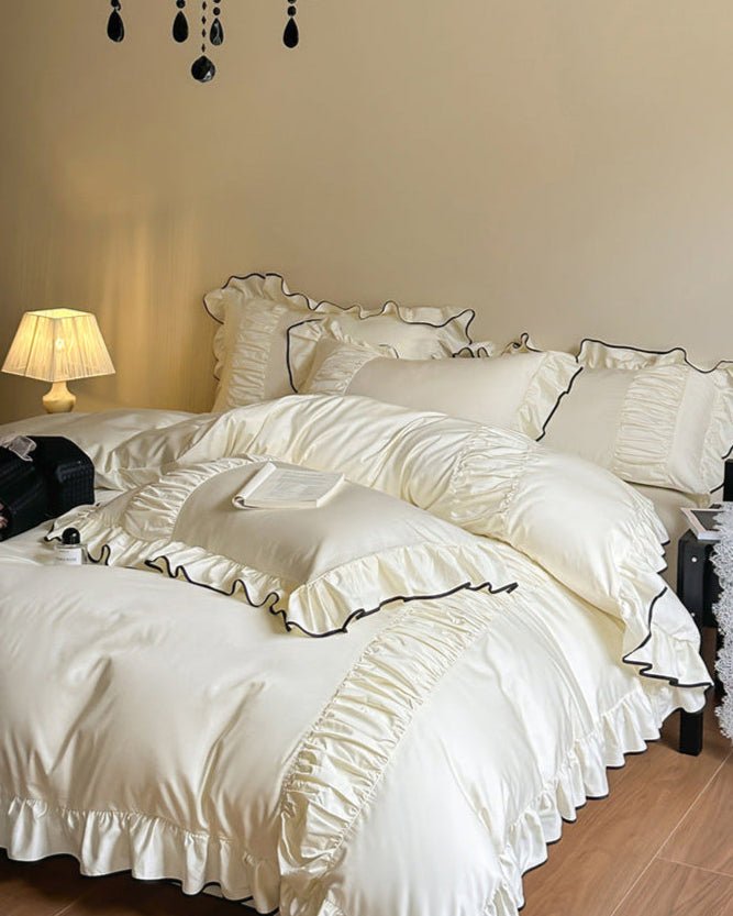French Pleated Ruffle Bedding Set / Pink