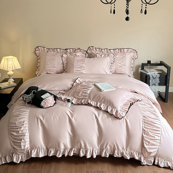 French Pleated Ruffle Bedding Set / Champagne