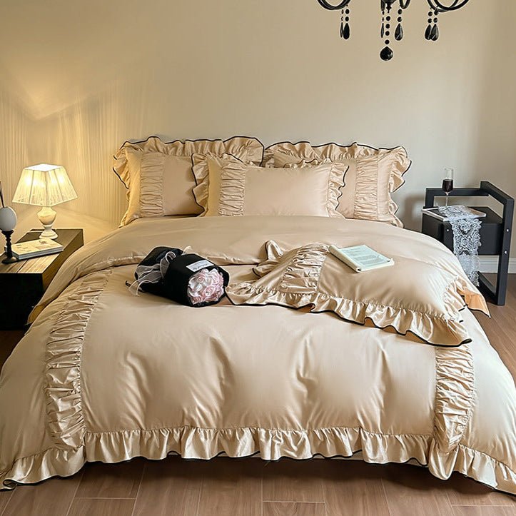 French Pleated Ruffle Bedding Set / Pink