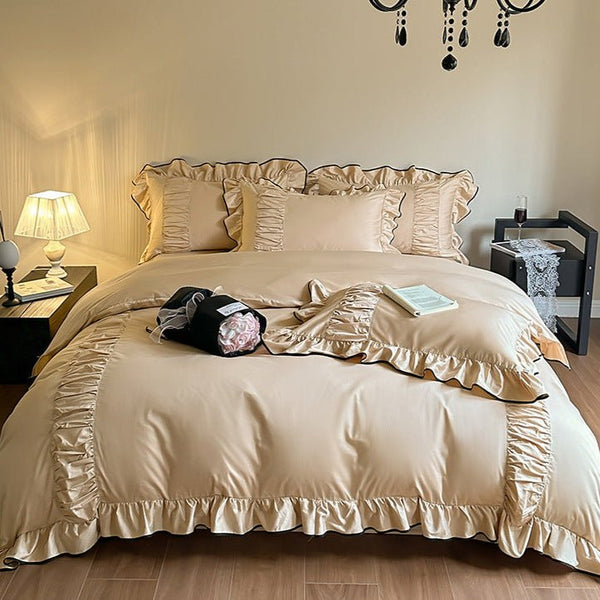 French Pleated Ruffle Bedding Set / Champagne