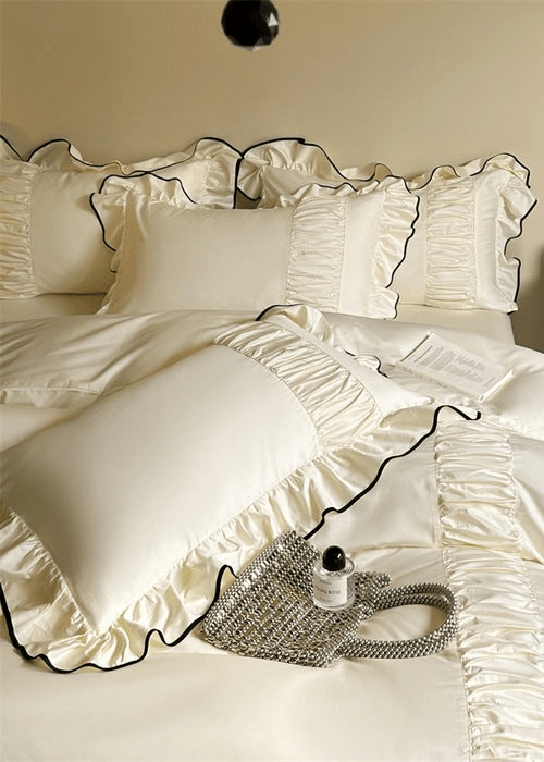 French Pleated Ruffle Bedding Set / Pink