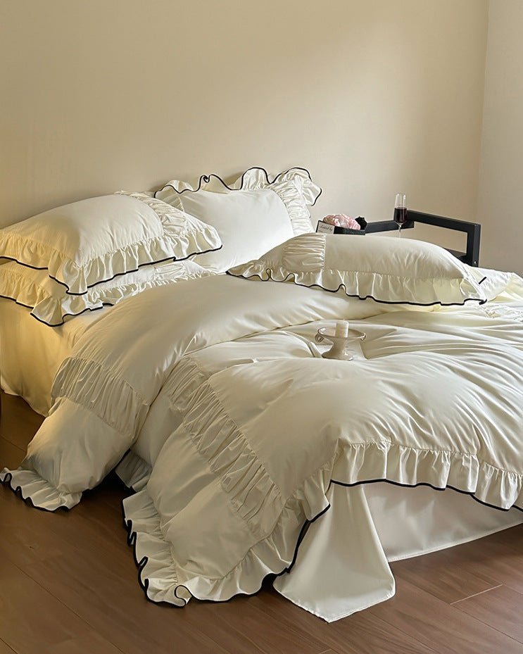 French Pleated Ruffle Bedding Set / Champagne