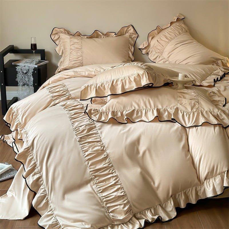 French Pleated Ruffle Bedding Set / Cream