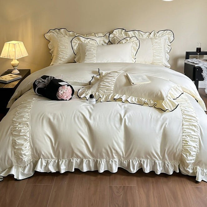 French Pleated Ruffle Bedding Set / Pink