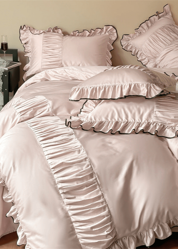 French Pleated Ruffle Bedding Set / Pink
