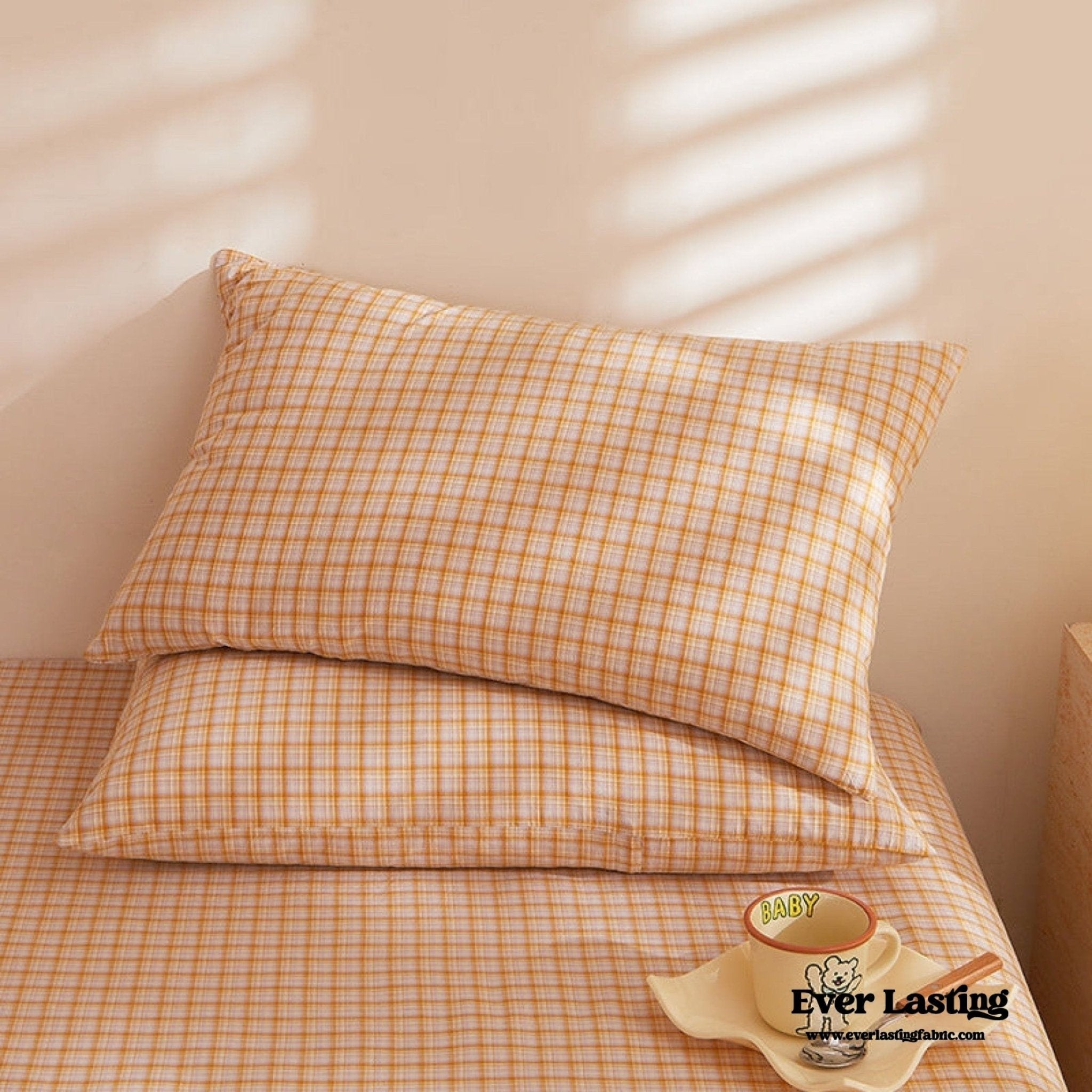 Fresh Plaid Washed Cotton Pillowcases