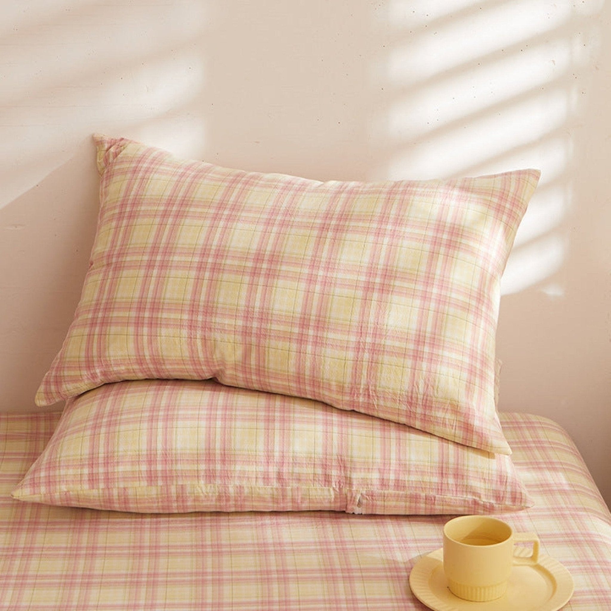 Fresh Plaid Washed Cotton Pillowcases