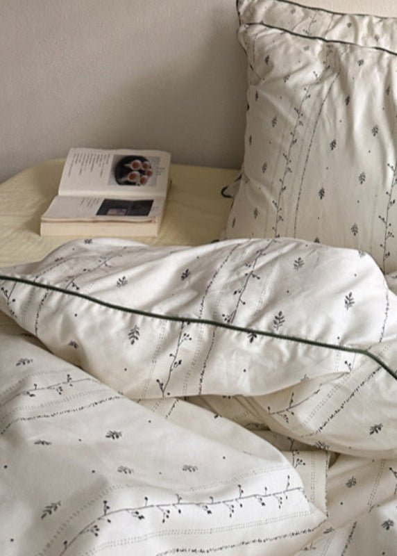 Hannah Vintage Floral Braids Cotton Bedding Set / White