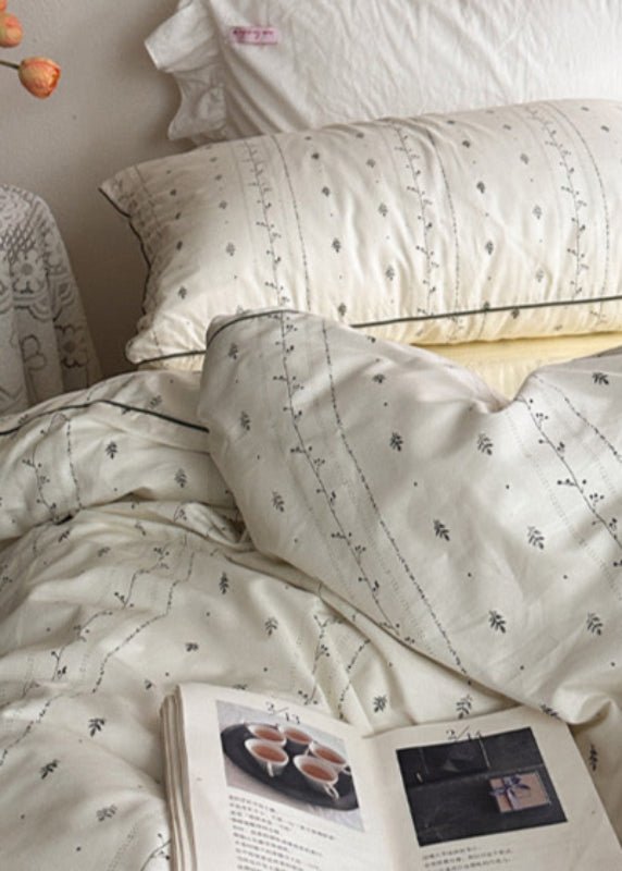 Hannah Vintage Floral Braids Cotton Bedding Set / White