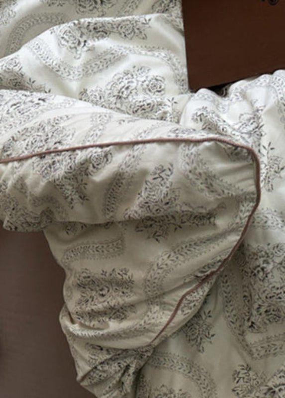 Hannah Vintage Floral Braids Cotton Bedding Set / White