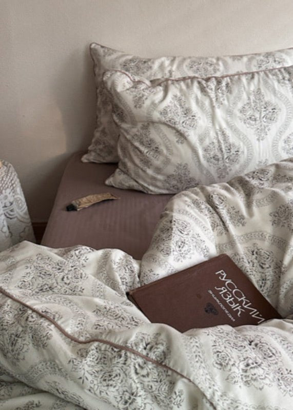 Hannah Vintage Floral Braids Cotton Bedding Set / White