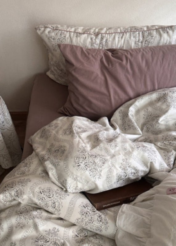 Hannah Vintage Floral Braids Cotton Bedding Set / White