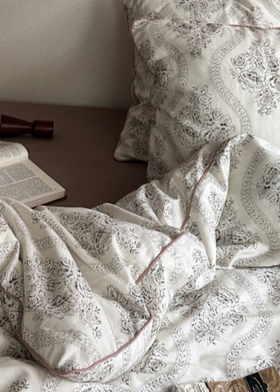 Hannah Vintage Floral Braids Cotton Bedding Set / White