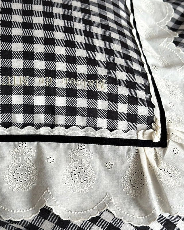 Hazel Vintage Gingham Ruffle Bedding Set / Black