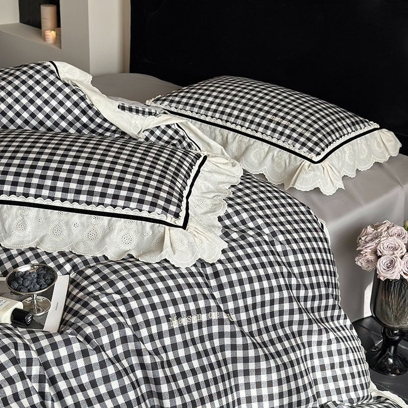 Hazel Vintage Gingham Ruffle Bedding Set / Black