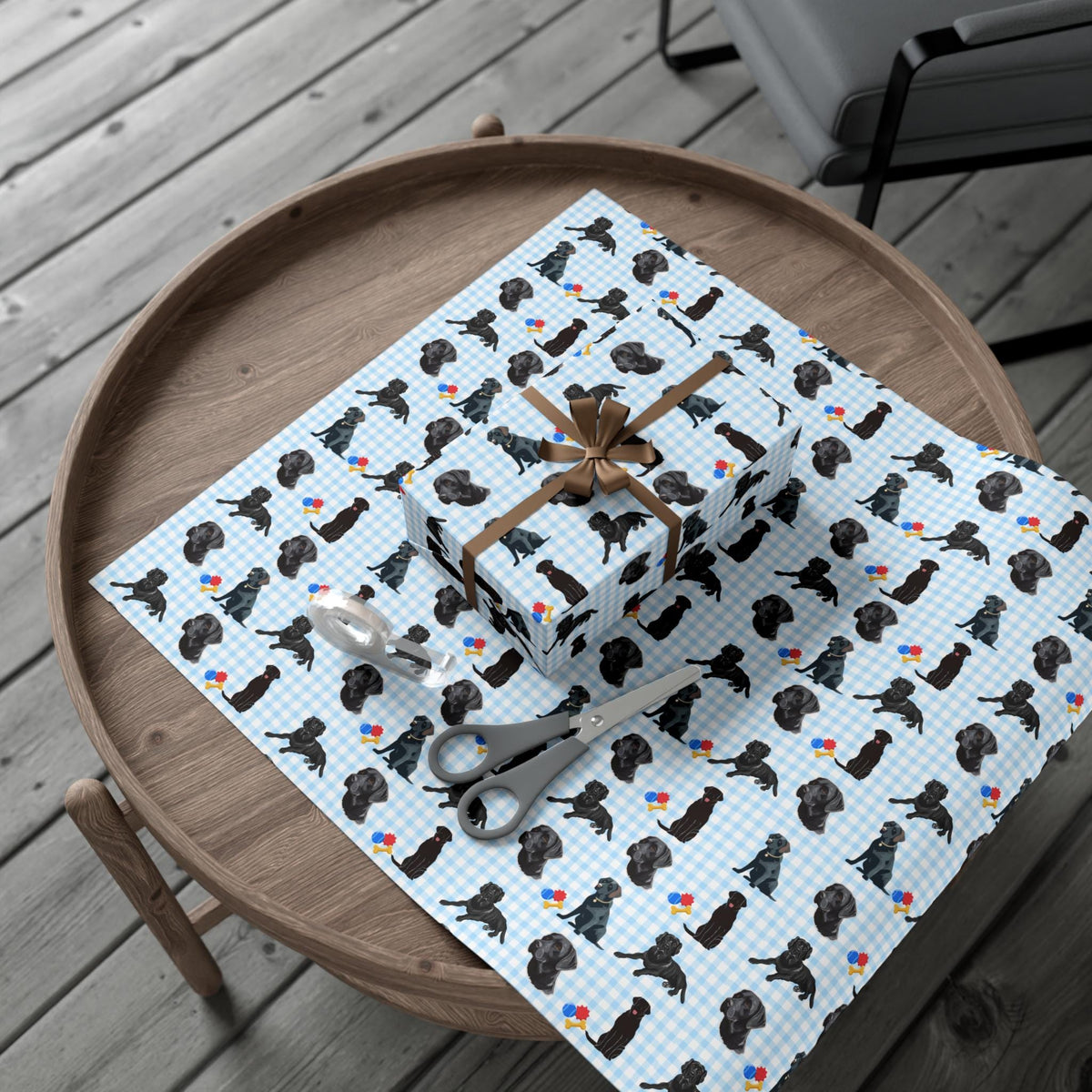 Black Lab Gingham Wrapping Paper