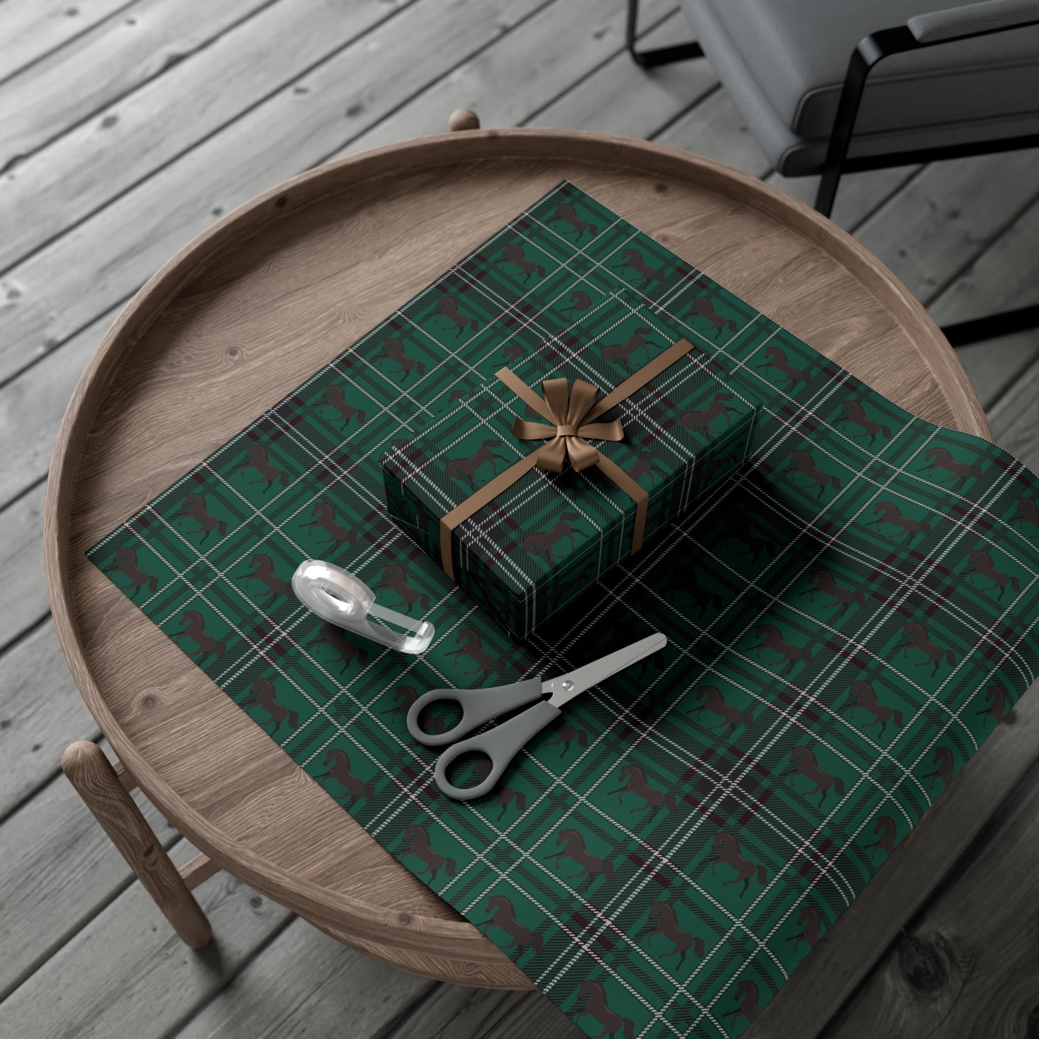 Green Plaid Horse Wrapping Paper