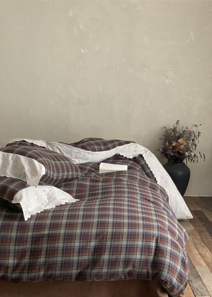 June Lace Double Gauze Gingham Bedding Set / Green