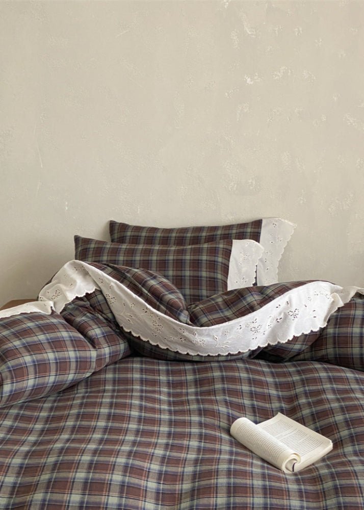 June Lace Double Gauze Gingham Bedding Set / Blue