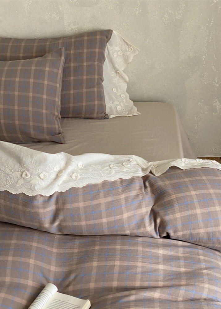 June Lace Double Gauze Gingham Bedding Set / Green