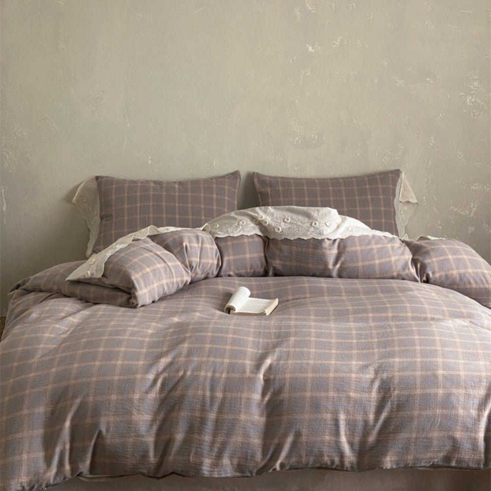 June Lace Double Gauze Gingham Bedding Set / Green