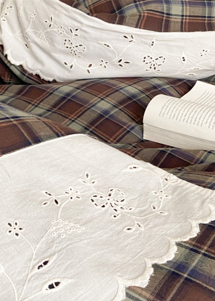 June Lace Double Gauze Gingham Bedding Set / Blue