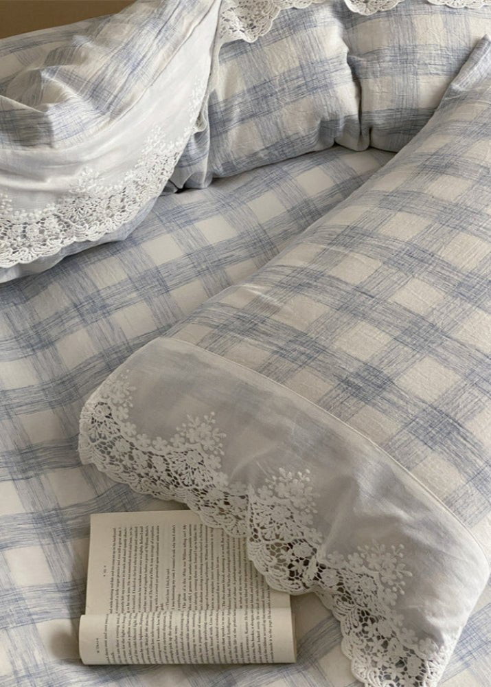 June Lace Double Gauze Gingham Bedding Set / Blue