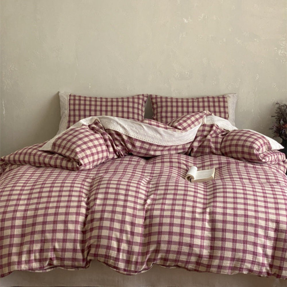 June Lace Double Gauze Gingham Bedding Set / Green