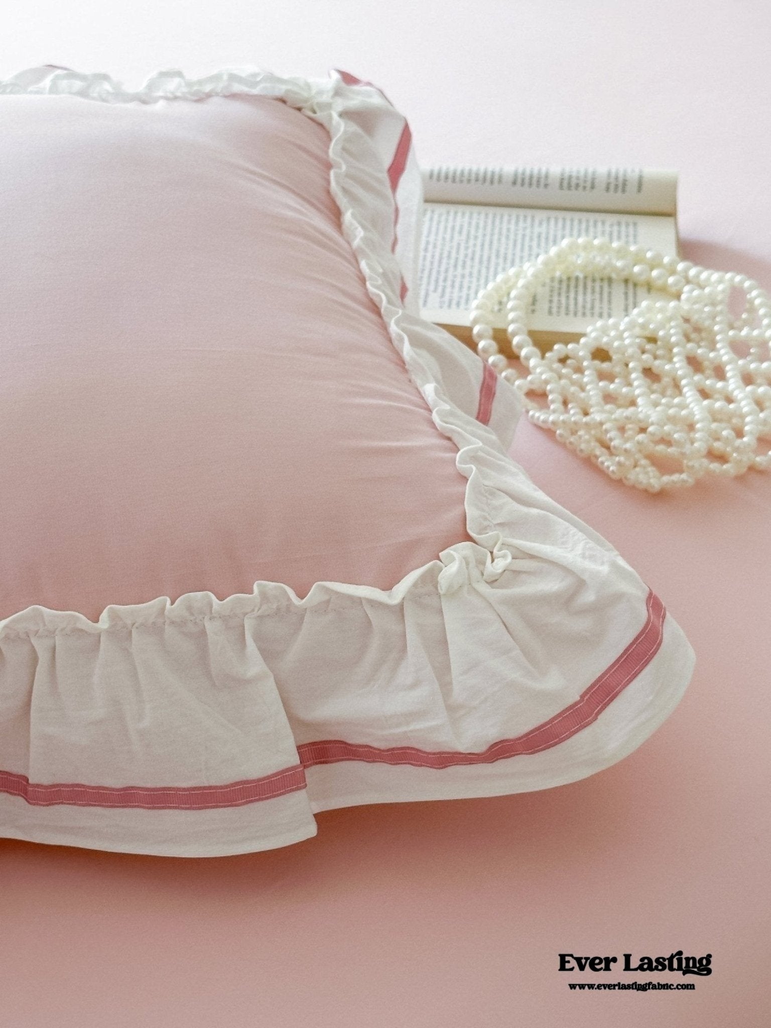 Embroidered Large Blue Ruffle Square Pillowcase
