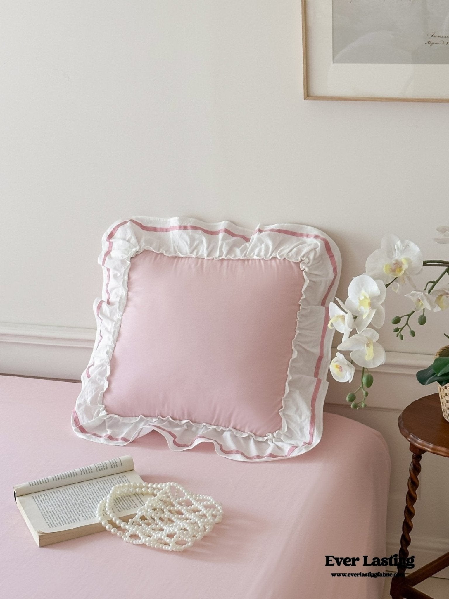 Embroidered Large Blue Ruffle Square Pillowcase