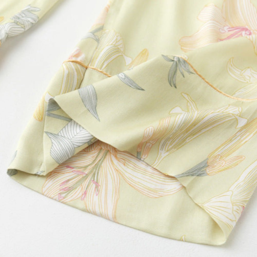 Lillian Lapel Collar & Button Front Floral Pajama Set / Long-Sleeve & Long-Pant