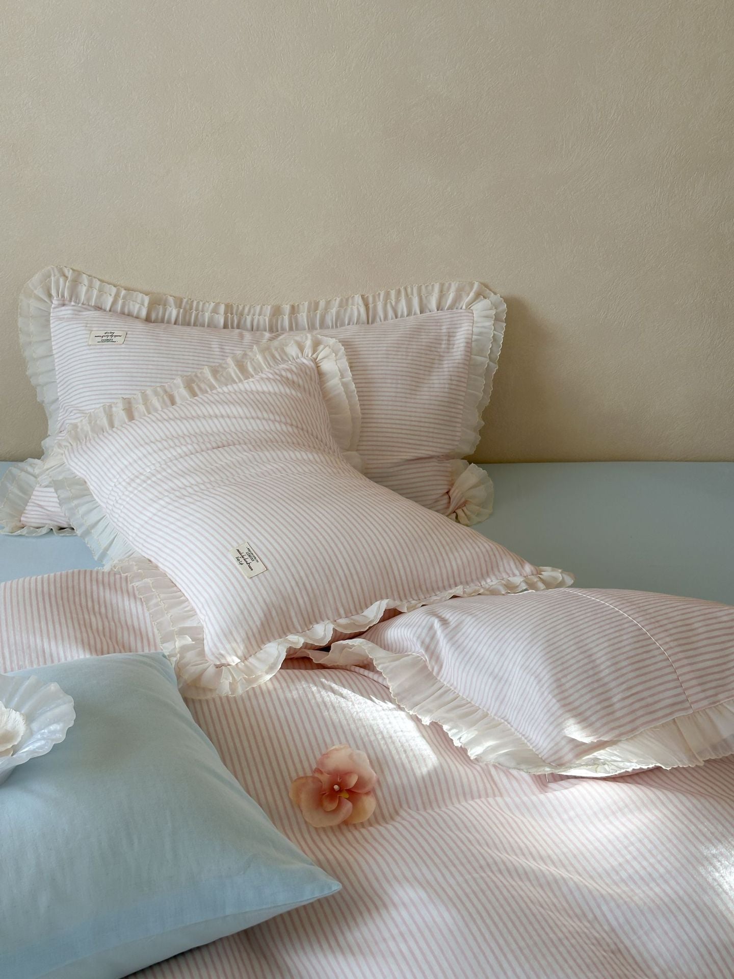 Mabel Lace Double Gauze Striped Bedding Set / Pink