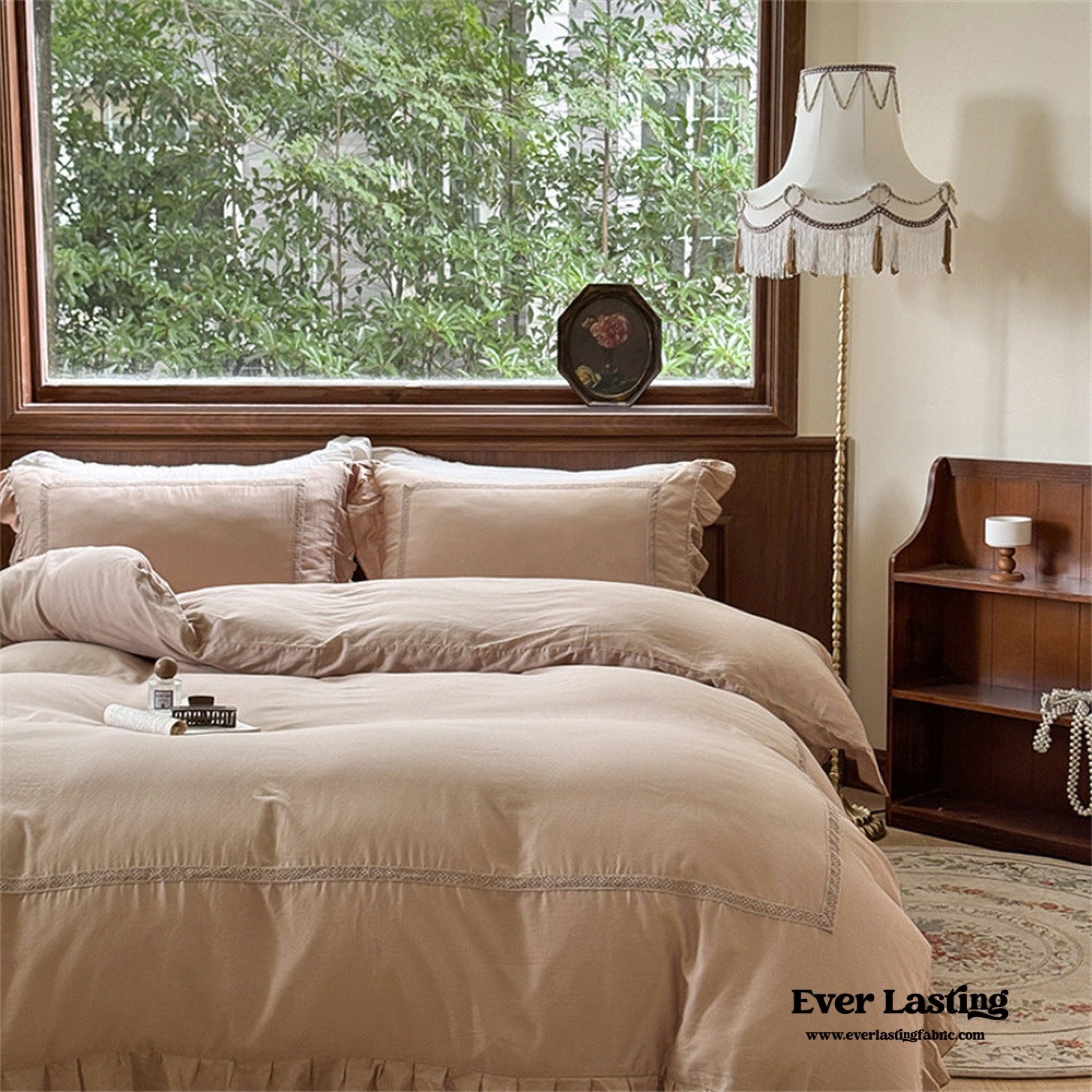 Madeleine Lace Double Gauze Ruffle Bedding Set / Green