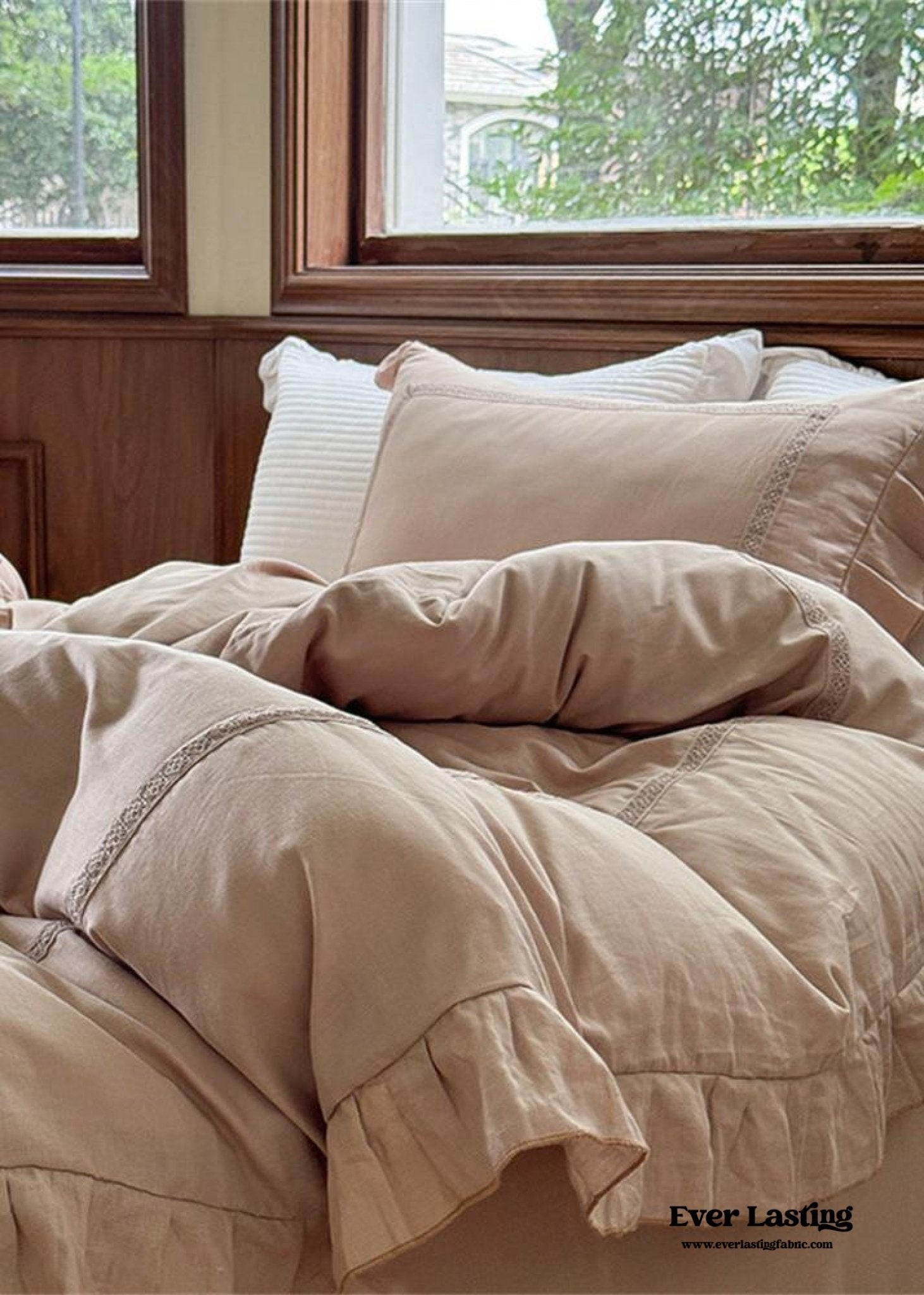 Madeleine Lace Double Gauze Ruffle Bedding Set / Green