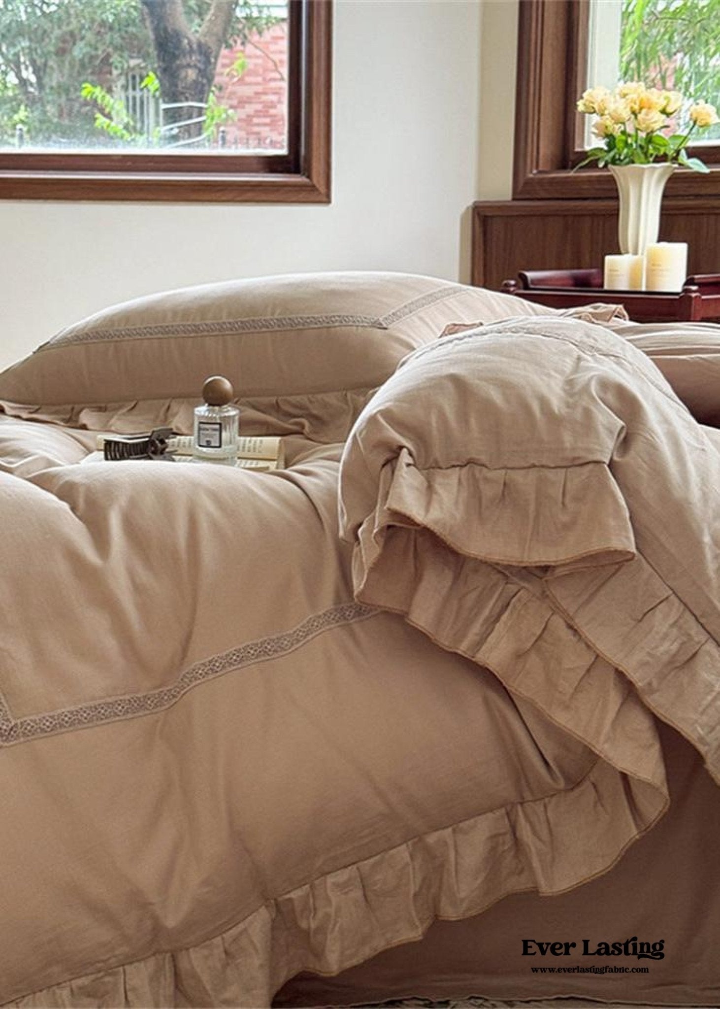 Madeleine Lace Double Gauze Ruffle Bedding Set / Green