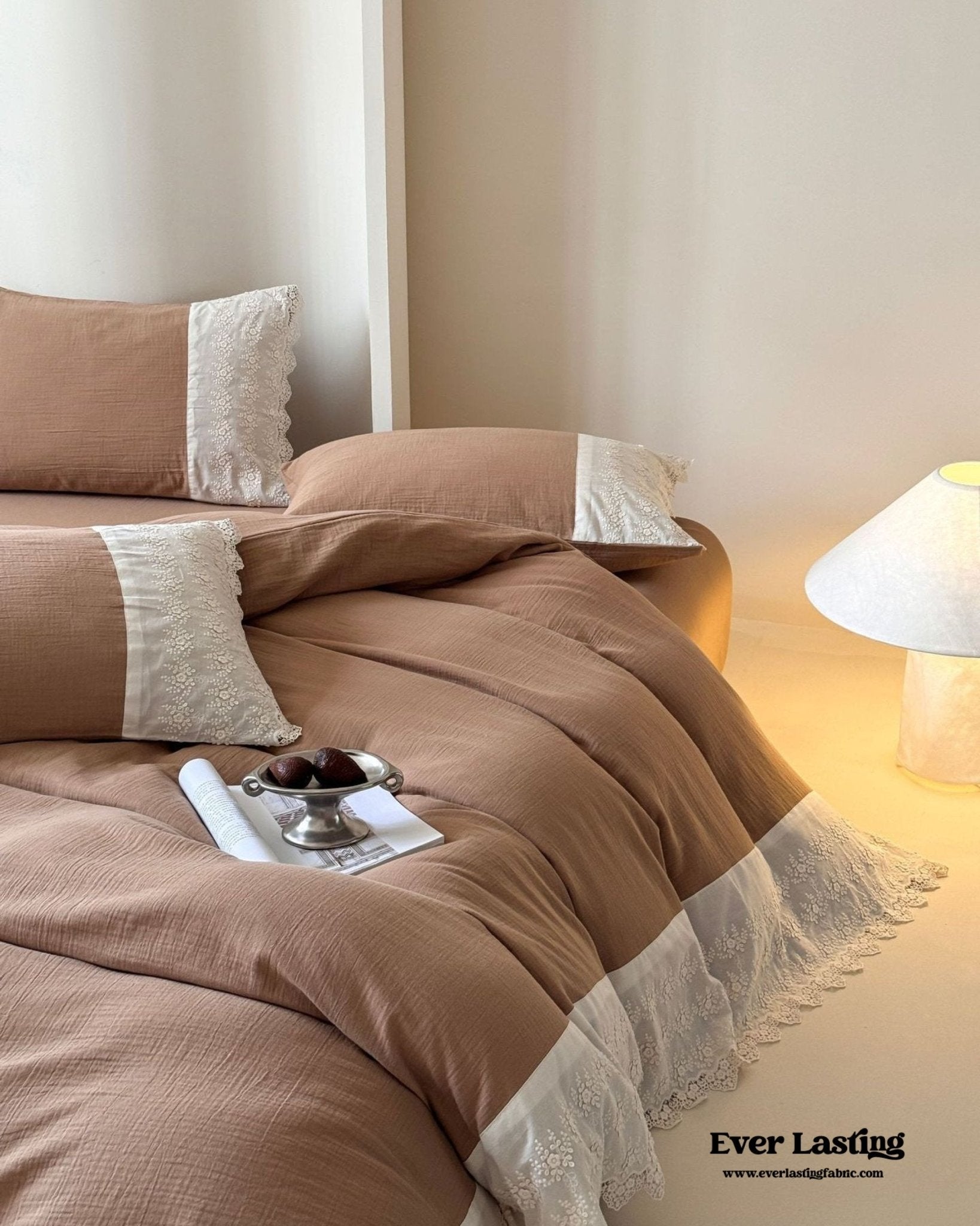 Margaux Lace Double Gauze Bedding Set / Pastel Pink