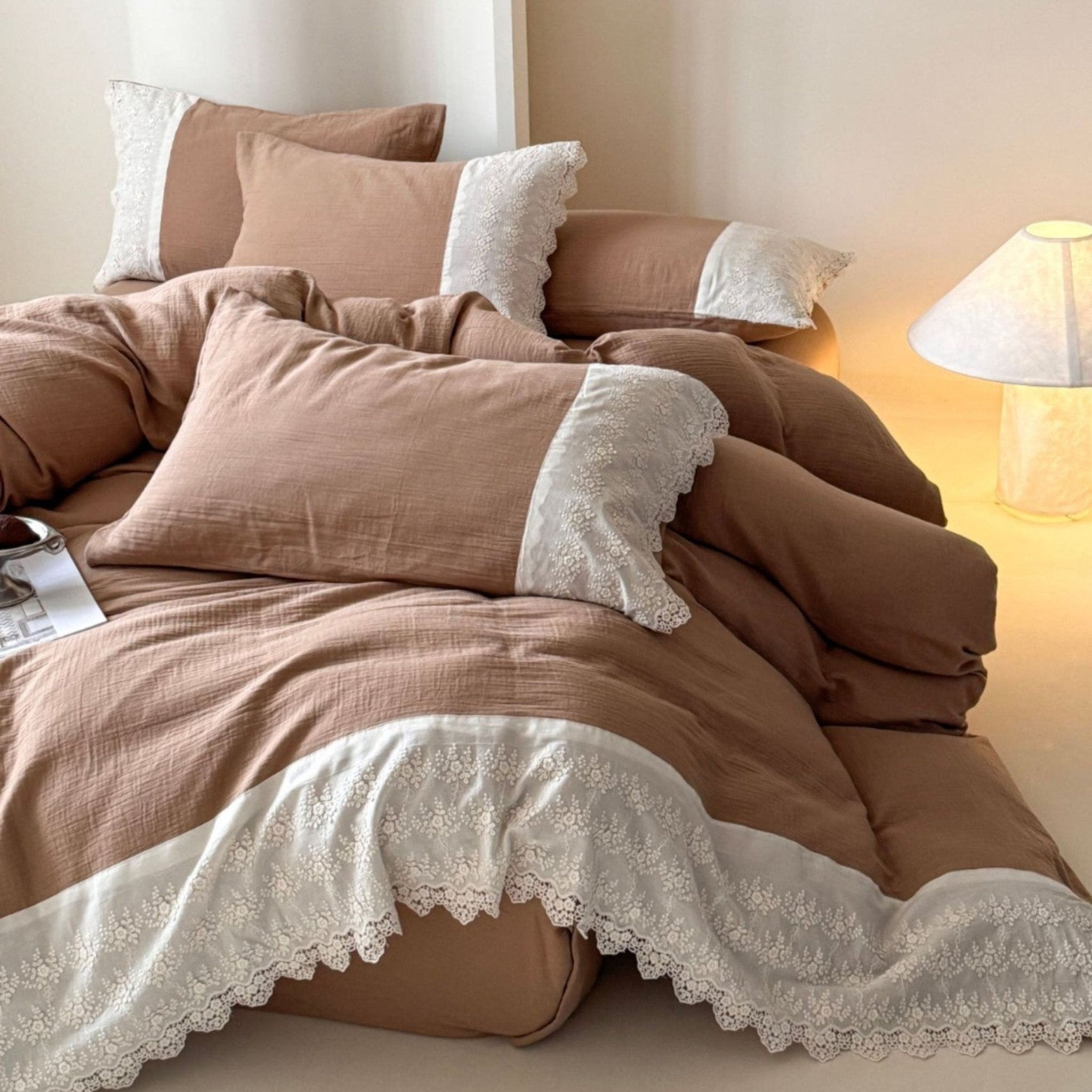 Margaux Lace Double Gauze Bedding Set / Pastel Pink